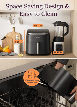 Cosori 9-in-1 TurboBlaze Air Fryer 6 Qt, PFAS-Free Ceramic Coating, 90°–450°F, Precise Heating for Even Results, Air Fry, Roast, Bake, Broil, Dry, Frozen, Proof, Reheat, Keep Warm, 120V, Dark Gray