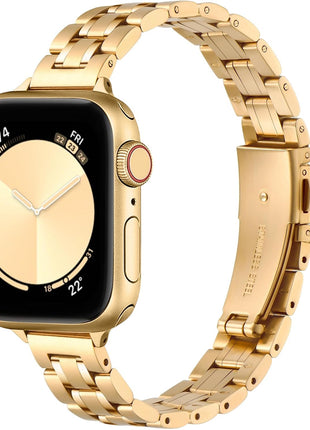 STIROLL Thin Replacement Band Compatible for Apple Watch 38mm 40mm 41mm 42mm(Series 11 10), Stainless Steel Metal Wristband Women Men for iWatch SE Series 9 8 7 6 5 4 3 2 1, Gold