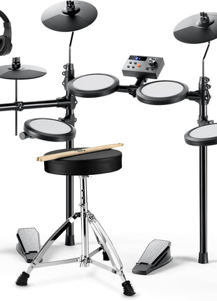 Donner Electric Drum Set, DED 70 Electronic Drum Kit for Beginner with 150 Sounds, 4 Quiet Mesh Pads, 9 inch Cymbals, USB MIDI, Type C Charging, 2 Pedal, Throne, Headphones, Sticks, Melodics Lessons