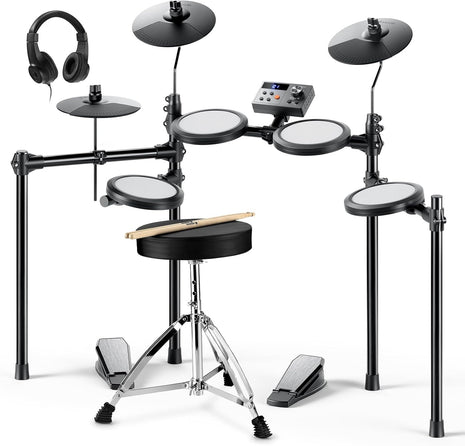 Donner Electric Drum Set, DED 70 Electronic Drum Kit for Beginner with 150 Sounds, 4 Quiet Mesh Pads, 9 inch Cymbals, USB MIDI, Type C Charging, 2 Pedal, Throne, Headphones, Sticks, Melodics Lessons