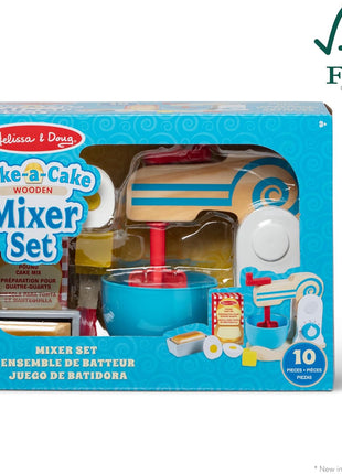 Melissa & Doug Wooden Make-a-Cake Mixer Set (11 pcs) - Play Food and Kitchen Accessories - FSC Certified