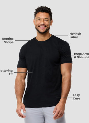 INTO THE AM Premium Men's Fitted Crewneck Essential Blank Tees - Casual Fitted Gym Fresh Classic Short Sleeve Plain Fashion Undershirts Tshirts for Guys (Black, Large)