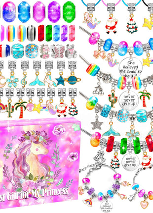 AMAZING TIME 130 Pcs Charm Bracelet Making Kit, Jewelry Toy for Girl Age 8-12 Beads Craft Set for 5 6 7 8 9 10 11 12 Year Old Teenage Birthday Gift