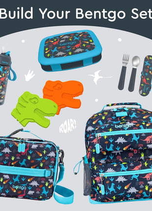 Bentgo Kids Prints Leak-Proof 5-Compartment Bento-Style Kids Lunch Box | Ideal Portion Sizes for Ages 3-7, Durable, Drop-Proof, Dishwasher Safe, PFAS & BPA-Free Materials (Dinosaur)