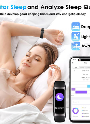 Fitness Tracker, 24/7 Heart Rate Blood Oxygen Blood Pressure Body Temp Monitor Sleep Calorie Tracker with 1.1inch AMOLED Touch Color Screen Pedometer Smart Watch Waterproof for Women Men
