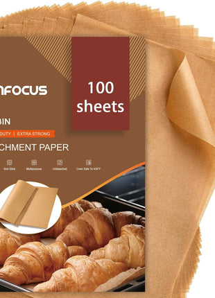 Parchment Paper Sheets, 9x13 In Non Stick Precut Baking Parchment for Baking, Grilling, Air Fryer, Steaming, and More (Unbleached)   Quarter Sheet Size, Perfect for Bread, Cakes, Cookies, 100PCS