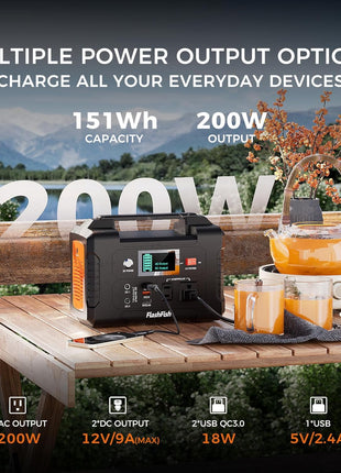 Flashfish 200W Portable Power Station 151Wh, 400W Peak Solar Generator with 110V AcOutlet, 2 DC & 3 USB Ports, Backup Battery for CPAp Camping, Home, Outdoor EmergencyPower supply