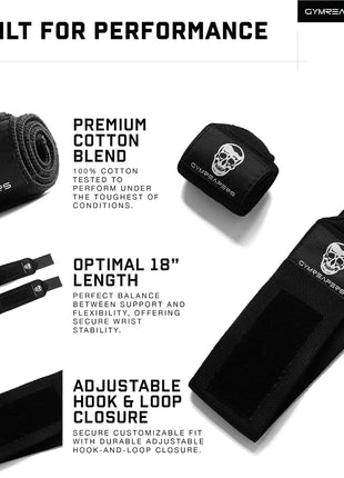 Gymreapers Weightlifting Wrist Wraps (IPF Approved) Professional Quality Wrist Support with Heavy Duty Thumb Loop - Best Wrap for Powerlifting Competition, Strength Training, Bodybuilding