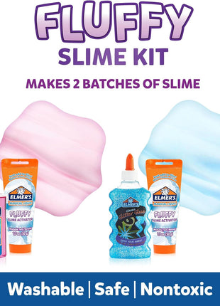 Elmer's Fluffy Slime Kit, Includes Translucent Color Glue, Glitter Glue, Fluffy Slime Activator, 4 Count - Perfect for Birthday Parties, Summer Fun, Creative Kids Activity