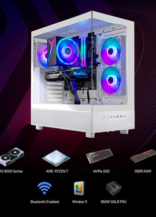 Skytech Gaming Azure 3 Gaming PC, AMD Ryzen 7 7700 3.8GHz, AMD RX 9060XT 16GB VRAM, 1TB Gen4 NVMe SSD, 32GB DDR5 RAM 6000, 650W Gold PSU, WI-FI 5, Windows 11, Desktop