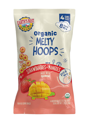 Earth's Best Organic Melty Hoops, Bite-Sized Snacks for Babies 8 Months and Up, Strawberry and Mango, 0.32 Ounce Individual Bags (Pack of 4)