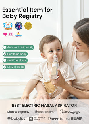 GROWNSY Nasal Aspirator for Baby, Electric Baby Nose Sucker, Automatic Nose Cleaner with Larger Suction Chamber and More Powerful Suction, Music and Light Soothing Function, Beige