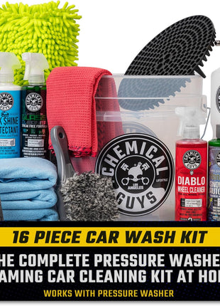 Chemical Guys 16-Piece Arsenal Builder Car Wash Kit with Foam Cannon, Bucket, and 6 x 16 oz Care Chemicals - Car Detailing Kit Works with Pressure Washers, Trucks, SUVs, Motorcycles, and More