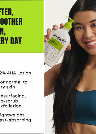 AmLactin Daily Nourish Therapeutic Body Lotion for Dry Skin - No-Scrub Exfoliator and Moisturizer 12% Lactic Acid Lotion, 14.1 oz (Packaging May Vary)