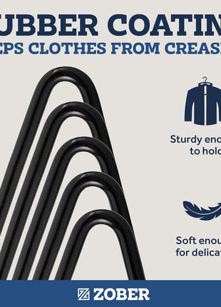 Zober Pants Hangers Non Slip - 20 Pack Open Ended Pants and Jean Hangers for Closet - Space Saving Clothes Hanger - Strong, Durable, Metal Pant Hangers (Black)