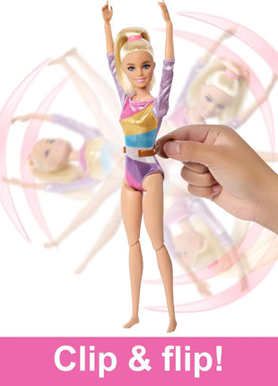 Barbie Gymnastics Doll & Accessories Playset | Blonde Fashion Doll, C-Clip for Flipping Action, Balance Beam, Warm-Up Suit & More