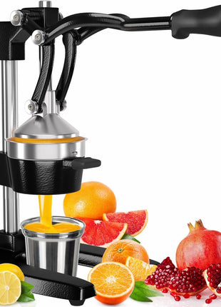 Eurolux Ultra-Premium Cast Iron Juicer | Extra-Large, Heavy Duty, Commercial Grade, Stainless Steel Manual Hand Press Citrus Squeezer For Fresh Orange Juice, Pomegranate, Lemon, and Much More (Black)