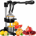 Eurolux Cast Iron Citrus Juicer | Extra Large Commercial Grade Manual Hand Press | Heavy Duty Countertop Squeezer for Fresh Orange Juice (Bonus Stainless Steel Cup) (Black)