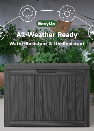 EasyUp 45 Gallon Outdoor Storage Box, Resin Waterproof UV-Resistant Deck Box, Reinforced Stability for Patio, Garden, and Poolside, Striped Black