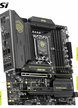 MSI MAG B860M Mortar WiFi Motherboard, mATX - Supports Intel Core Ultra Processors (Series 2), LGA 1851 - DDR5 Memory Boost 9200+ MT/s OC, 1 x PCIe 5.0 x16, 1 x M.2 Gen5, 5G LAN, Wi-Fi 7