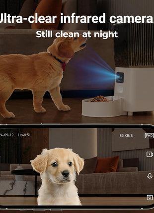 Automatic Cat Feeder with Camera, 5L Smart Dog Food Dispenser with App Control, 1080P Night Vision, Two-Way Audio. 22 Cups Large Hopper, Motion Detection, Timer (5L Single Bowl)