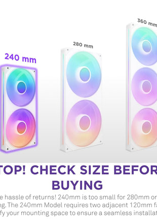 NZXT F240 RGB Core - 240mm Single-Frame RGB Fan Unit - White | 240mm single-frame unit with two 120mm RGB fans on one cable. Speed and lighting controlled through CAM.