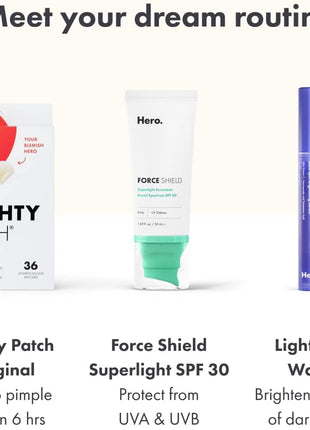 Hero Cosmetics Force Shield Superlight Sunscreen SPF 30, 1.69 Fl Oz | Improves Redness & Post-Blemish Marks; Color-Correcting Green Cream; Long-Lasting Hydration; Dermatologist Tested