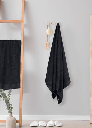 GLAMBURG 100% Cotton 2 Pack Oversized Bath Towel Set 28x55 Inches, Ultra Soft Highly Absorbant Compact Quickdry & Lightweight Large Bath Towels, Ideal for Gym Travel Camp Pool   Black