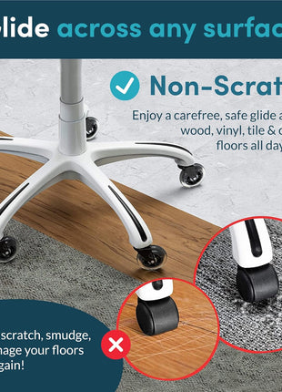 Lifelong Office Chair Wheels Replacement, Heavy Duty, 5-Pack Universal Fit | Original Rubber Caster, Desk Wheels, Smooth & Quiet, Safe for Hardwood Floors & Carpet, Replace Office Chair Mats
