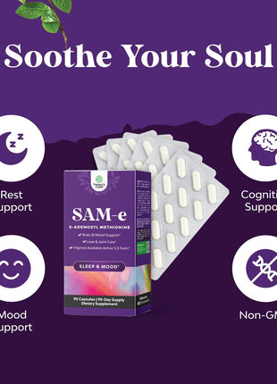Bundle of Pure SAM E Supplement 150mg - Nootropic Same 150mg Per Serving for Memory & Brain Support and L Lysine 1000mg Free Form - L-Lysine Supplement for Eye Health Lip Care Collagen Synthesis