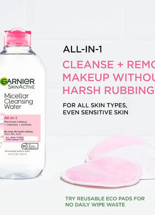 Garnier Micellar Water, Hydrating Facial Cleanser & Makeup Remover, Suitable for Sensitive Skin, Vegan, Cruelty Free, 13.5 Fl Oz (400mL), 1 Count
