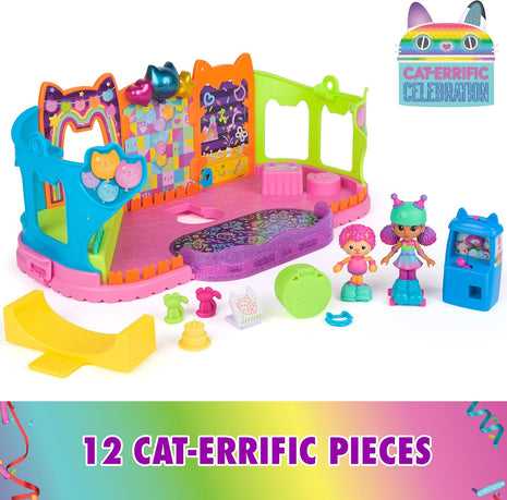 Gabby's Dollhouse Party Room Playset with Skater Gabby & Marty Figures | Exclusive Skater Figures, Working Skates for Pretend Play, Sensory Fidget Toys on Wall, Kids Toys for Girls & Boys Ages 3+