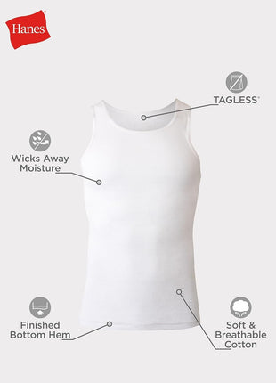 Hanes Men's Tank Undershirt Pack, Cotton Tank Undershirt, Moisture-Wicking, Breathable, White or Grey/Black, Multi-Pack