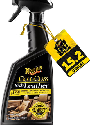 Meguiar's Gold Class Rich Leather Cleaner and Conditioner 3-in-1 Spray, Non-Greasy Car Leather Cleaner and Conditioner Treatment with Advanced UV Protection, 15.2 Oz Spray Bottle