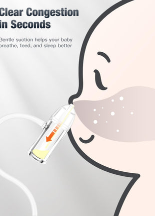 No-Mouth Suction Baby Nasal Aspirator with Hand Pump | No-mouth suction nasal aspirator with soft silicone tips, clear mucus chamber, and quiet hand pump for newborns and infants