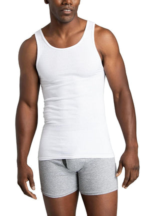 Fruit of the Loom Men's Sleeveless Tank A-Shirt, Tag Free & Moisture Wicking, Ribbed Stretch Fabric, 6 Pack-White, Large