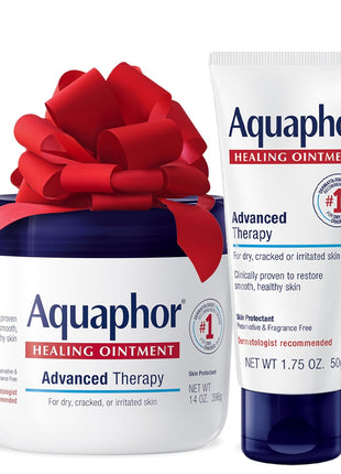 Aquaphor Healing Ointment Advanced Therapy Skin Protectant Skin Care Set, Body Moisturizer for Dry Skin, Minor Cuts and Burns, Dry Cuticles, Cracked Heels, Hands and Lips, 14 Oz Jar + 1.75 Oz Tube