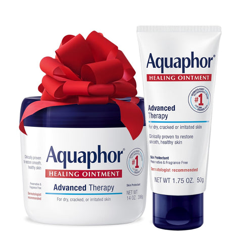 Aquaphor Healing Ointment Advanced Therapy Skin Protectant Skin Care Set, Body Moisturizer for Dry Skin, Minor Cuts and Burns, Dry Cuticles, Cracked Heels, Hands and Lips, 14 Oz Jar + 1.75 Oz Tube