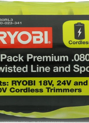 Ryobi One PLUS+ AC80RL3 OEM .080 Inch Twisted Line and Spool Replacement for Ryobi 18v, 24v, and 40v Cordless Trimmers (3 Pack)