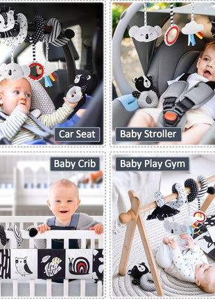Joyreal High Contrast Baby Toys for Newborn, Black and White Baby Sensory Toys with Car Seat Toys,Infant Toys with Black White Cards Book, Montessori Toys for Baby Gifts