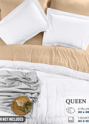 Duvet Cover Queen, 3 Piece Cotton Like Polyester With Zipper Closure, White | Extra Soft and Breathable, Wrinkle & Fade Resistant, Includes Duvet Cover and 2 Pillow Shams, Comforter Not Included, OekoTex