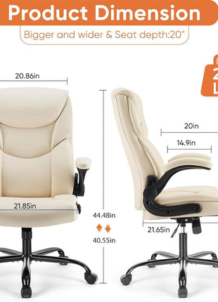 Sweetcrispy Ergonomic Computer Gaming Office Chair, Heavy Duty Task Desk Swivel Rolling Chairs with Wheels, Flip-up Arms, Adjustable Height, PU Leather, Black