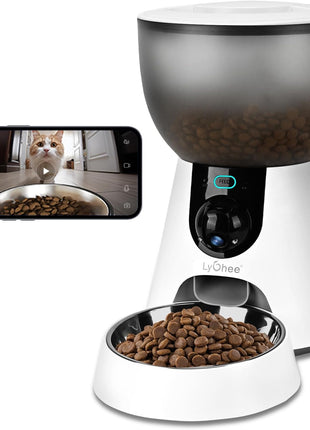 Lychee Automatic Cat Feeder with Camera, 5G WiFi Pet Feeder, 1304P HD Video with Night Vision,2-Way Audio Smart App Control, 4L Dry Food Dispenser for Cats and Samll Dog