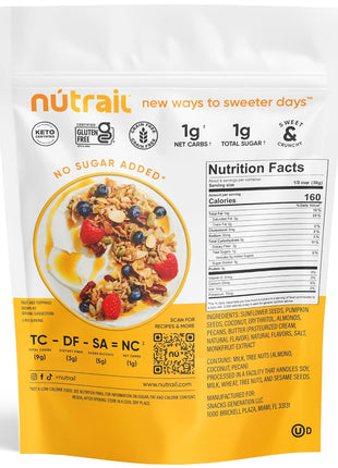 NuTrail Nut Granola Cereal, Honey Nut, No Sugar Added, Keto, Low Carb, Gluten Free, Grain Free, Healthy Breakfast 8 oz. 1 Count