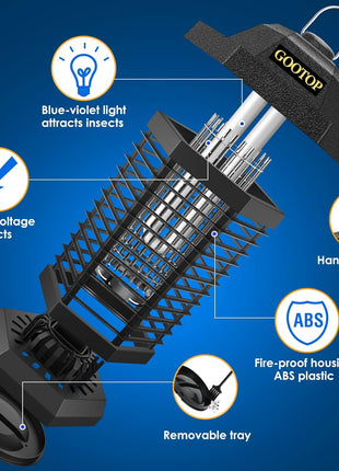GOOTOP Bug Zapper Outdoor, Mosquito Zapper, 3 Prong Plug in Electric Fly Zapper, Mosquito Killer, Fly Traps, Flying Insects Zapper Indoor Outdoor, 4200V, ABS Plastic Outer (Black)