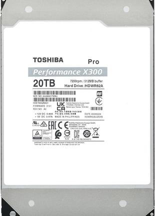 Toshiba X300 PRO 20TB High Workload Performance for Creative Professionals 3.5-Inch Internal Hard Drive – Up to 300 TB/Year Workload Rate CMR SATA 6 Gb/s 7200 RPM 512 MB Cache - HDWR62AXZSTB