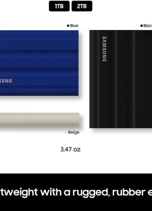 Samsung T7 Shield Portable SSD 2TB, USB 3.2 Gen 2, Up to 1,050 MB/s | Rugged, IP65 Water Resistant, for Photographers, Content Creators and Gaming, External Solid State Drive (MU-PE2T0R/AM), Blue