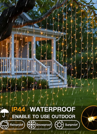 200 LED Curtain Lights Fairy Lights with Remote Bedroom 6.5x6.5ft | Warm White,USB Powered , IP44 Waterproof Indoor Outdoor Decor for Christmas Wedding Backdrop