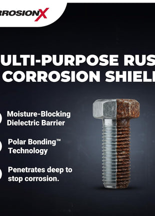 CorrosionX Rust Inhibitor, Industrial-Strength Dielectric Corrosion Prevention, Lubricant & Penetrant for Marine, Automotive, Electronics & RV Use, Protects Bolts, Cables, Engines, Parts, 6oz Aerosol