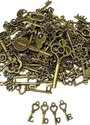 125 PCS Vintage Skeleton Key Set Charms, JIALEEY Mixed Antique Style Bronze Brass for Pendant DIY Jewelry Making Wedding Party Favors